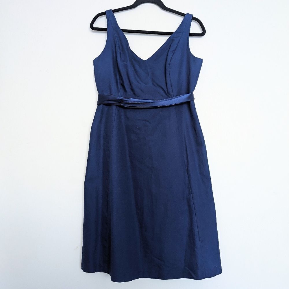 J. Crew V Neck Cotton Sleeveless‎ Belted Midi Dress Blue 10